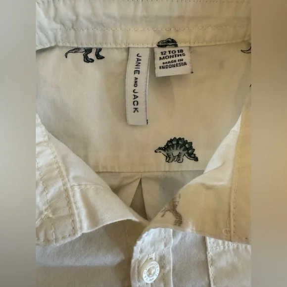 Like New Janie and Jack 2 Piece Boys Dinosaur Button Down w Green Corduroy Pants - Picture 3 of 14